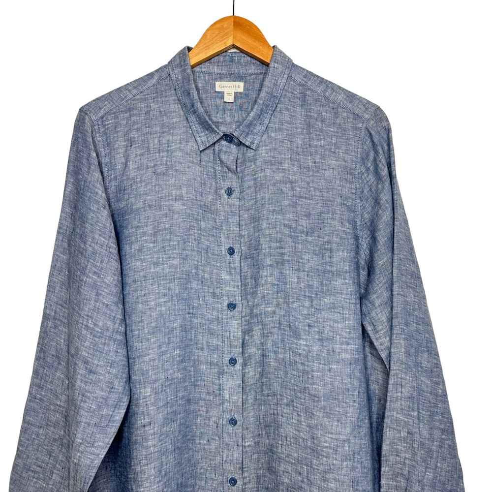 Garnet Hill Womens Easy Linen Long Sleeve Button Up Tunic Top Size Large Blue - Picture 3 of 6